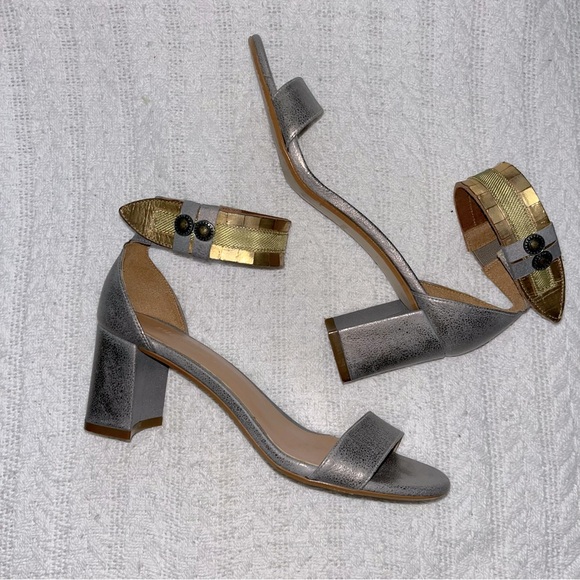 Sundance Leather Ankle Wrap Chunky Heeled Sandals - Picture 3 of 12